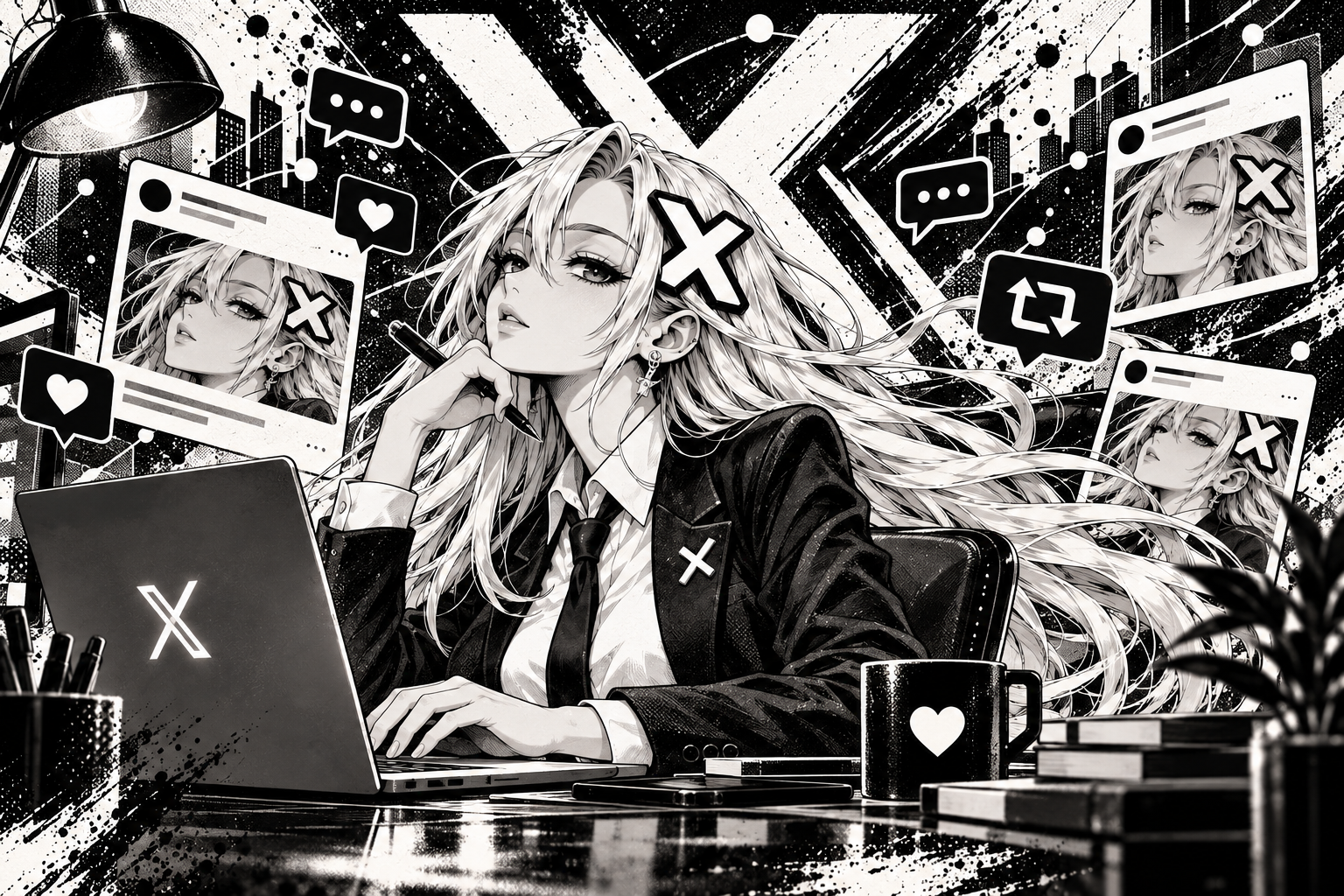 XChan at the laptop posting through the timeline